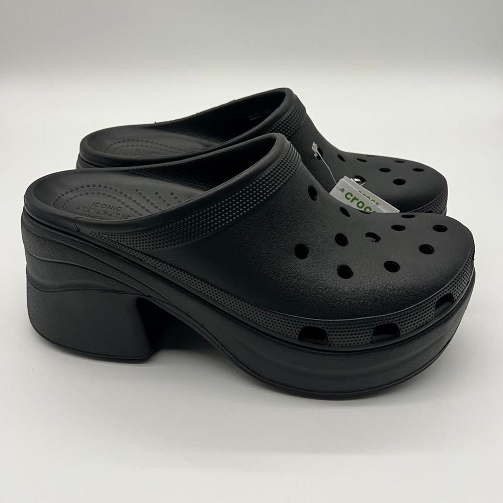 NWT‎ Unisex Crocs Siren Clog Black Platform Heeled Chunky Slip Ons